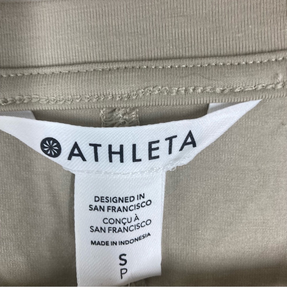 ATHLETA Effortless Tee Dress Small Stretch Anti-odor Beige Midi NWT Cotton - Picture 14 of 16